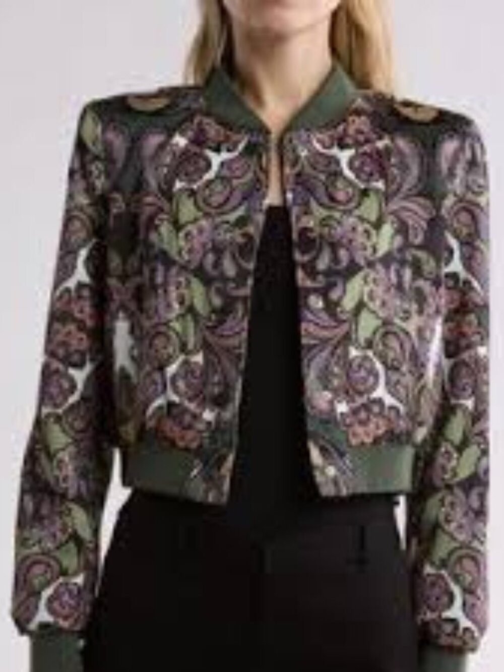 T TAHARI Paisley Bomber Jacket In Porto Print L